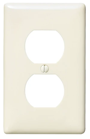 Hubbell NPJ8LA 1-Gang Duplex Outlet Receptacle Wall Plate, Unbreakable Nylon Cover, Mid-Size, Light Almond Hubbell NPJ8LA 1-Gang Duplex Outlet Receptacle Wall Plate, Unbreakable Nylon Cover, Mid-Size, Light Almond