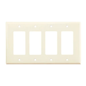 Cooper Wiring Devices PJ264LA 4-Gang Decorator GFCI Rocker Switch Wall Plate, Unbreakable Polycarbonate, Mid-Size, Light Almond Cooper Wiring Devices PJ264LA 4-Gang Decorator GFCI Rocker Switch Wall Plate, Unbreakable Polycarbonate, Mid-Size, Light Almond