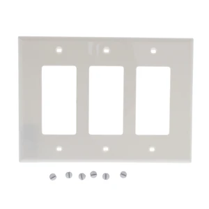 Leviton 3-Gang Decora GFCI Rocker Switch Wall Plate, Unbreakable Thermoplastic, Midway Size, PJ263-W, White Leviton 3-Gang Decora GFCI Rocker Switch Wall Plate, Unbreakable Thermoplastic, Midway Size, PJ263-W, White