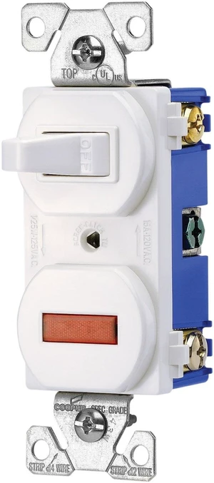 Cooper 277W White Combination Single Pole Toggle Light Switch with Pilot Light Cooper 277W White Combination Single Pole Toggle Light Switch with Pilot Light