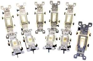Leviton 1453-2A Toggle Light Switch, 3-Way, 15A 120V, Grounding, Quickwire Push-In & Side Wired, Almond (Pack of 10) Leviton 1453-2A Toggle Light Switch, 3-Way, 15A 120V, Grounding, Quickwire Push-In & Side Wired, Almond (Pack of 10)