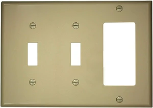 Leviton 80745-I 3-Gang 2-Toggle 1-Decora/GFCI Device Combination Wallplate, Standard Size, Ivory Leviton 80745-I 3-Gang 2-Toggle 1-Decora/GFCI Device Combination Wallplate, Standard Size, Ivory