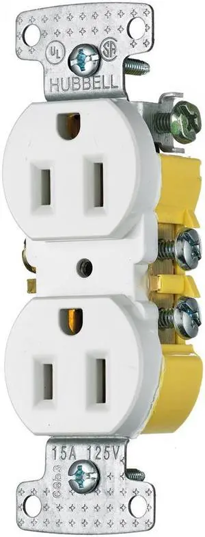 HUBBELL WIRING DEVICE-KELLEMS RR15W Straight Blade Receptacle, 5-15R, 15 A,