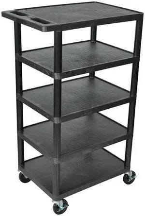 Luxor BC50 Five Flat Shelf Strutural Foam Plastic Cart Black