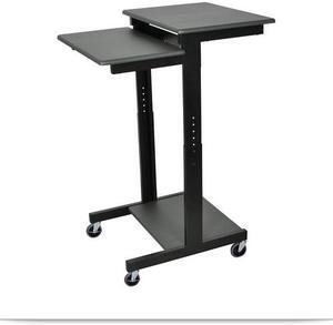Luxor Height Adjustable Multipurpose Rolling Mobile Stand up Presentation Computer Workstation With Keyboard Pullout Tray Gray Black