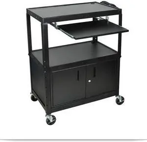 Luxor Adjustable Steel A/V Cart with Keyboard Shelf and Cabinet