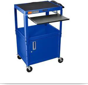 Royal Blue 24W X 18D X 24 42H Steel Adjustable Height AV Cart  with Cabinet and Pullout Tray