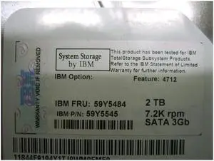 IBM 59Y5484 2Tb 7200Rpm Sataii 3.5Inch Dual Port Hot Swap Hard Drive With Tray For Xseries Storage