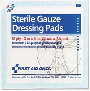 First Aid Only Inc Gauze Dressing Pad 8-Ply 2"x2" White FAE5000