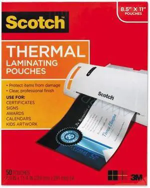 Scotch Letter Size Thermal Laminating Pouches 3 mil 11 1/2 x 9 50/Pack TP385450