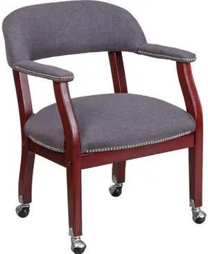 Gray Fabric Luxurious Conference Chair with Accent Nail Trim and Casters