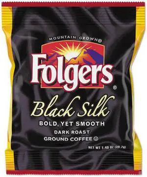 Folgers Black Silk Ground Coffee Fraction Pack Ground - Regular - Black Silk - Dark/Bold/Smooth - 1.4 oz - 42 / Carton