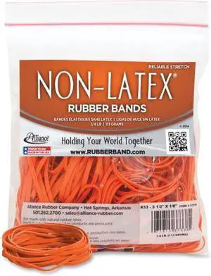 Rubber Bands, Latex-free,3-1/2"x1/8",No.33,Orange,40/BG ALL37338