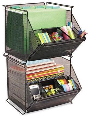 Onyx Stackable Mesh Storage Bin, 4-Compartment, 14 X 15 1/2 X 11 3/4, Black