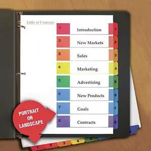 UNIVERSAL Table of Contents Dividers Assorted Color 8-Tab 1-8 Letter White 6/PK