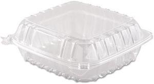 Dart C90PST1 ClearSeal Hinged-Lid Plastic Containers, 8 3/10 x 8 3/10 x 3, Clear, 250/Carton, 1 Carton