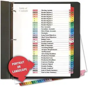 UNIVERSAL Table of Contents Dividers Assorted Color 31-Tab 1-31 Letter White 31