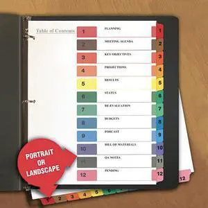 UNIVERSAL Table of Contents Dividers Assorted Color 12-Tab 1-12 Letter White 6