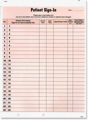 Salmon Confidential Patient Sign-In Label Forms, 8-1/2" x 11", 23 Peel Off Adhesive Sign In Lines (125 Forms per Pack)