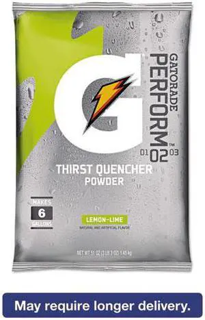 G Series 02 Perform® Thirst Quencher Instant Powder, 51 Oz, Pouch, 6 Gal Yield, Lemon-Lime