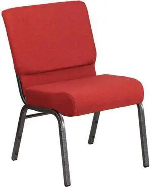Flash Furniture Hercules Series 21'' Extra Wide Crimson Fabric Stacking Church Chair With 4'' Thick Seat - Silver Vein Frame