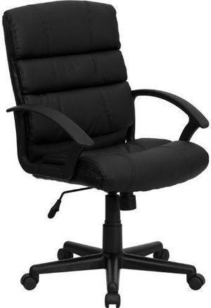 Mid-Back Black LeatherSoft Swivel Task Office Chair with Arms