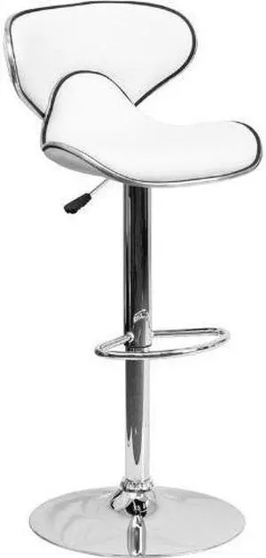 Contemporary Cozy Mid-Back White Vinyl Adjustable Height Barstool with Chrome Base Contemporary Cozy Mid-Back White Vinyl Adjustable Height Barstool with Chrome Base