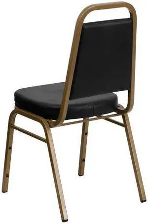 HERCULES Series Trapezoidal Back Stacking Banquet Chair in Black Vinyl - Gold Frame