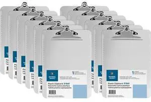 Business Source Spring Clip Plastic Clipboard - Spring Clip - Plastic - Clear - 12 / Box  BSN01860BX