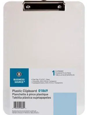 Business Source Flat Clip Plastic Clipboard - 9" x 12" - Low-profile - Plastic - Clear - 6 / Bundle  BSN01869BD