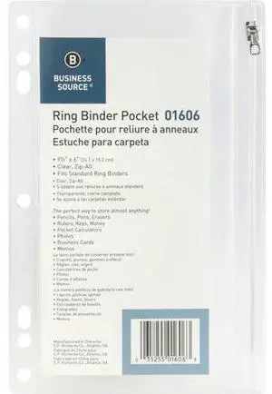 Business Source Punched Economy Binder Pocket - 9.5" Height x 6" Width - 7 x Holes - Ring Binder - Clear - Plastic - 24