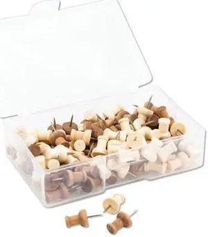 U Brands Fashion Push Pins, Wood, Assorted, 3/8", 100/Pack 3085U0624