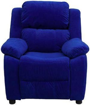 Deluxe Padded Contemporary Blue Microfiber Kids Recliner with Storage Arms