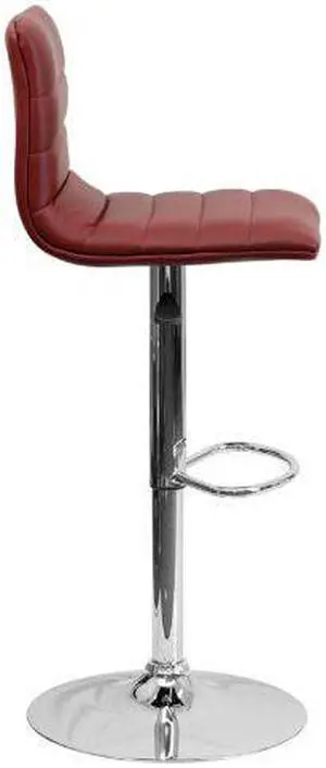 Modern Burgundy Vinyl Adjustable Bar Stool with Back, Counter Height Swivel Stool with Chrome Pedestal Base