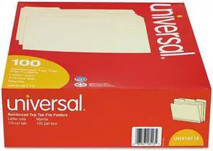 Universal 16113 File Folders- 1/3 Cut Assorted- Two-Ply Top Tab- Letter- Manila- 100/Box