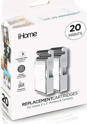 iHome 3x3" Ink + Square Paper Cartridge with 10-Sheets, 2-Pack #IHC33-20