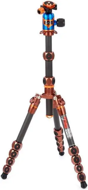 3 Legged Thing Legends Ray 5-Section Carbon Fiber Travel Tripod with AirHed Vu Ball Head, Bronze & Blue