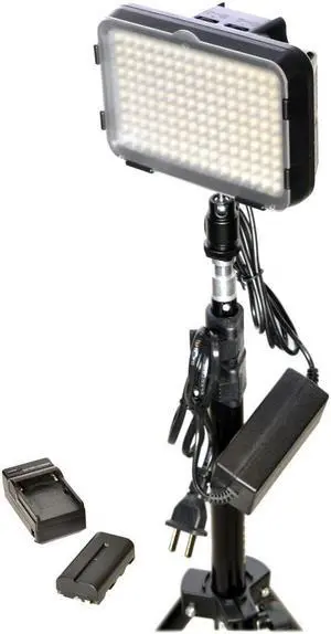 Bescor XT160 Bi-Color LED On-Camera 1-Light Kit, Includes 6.6' Stand, AC Adapter, NP-F-Type Battery and Multi-Voltage Charger