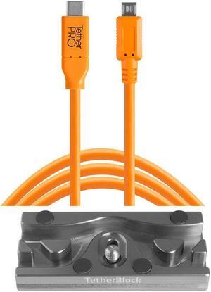 Tether Tools TetherBLOCK Plate, 15' USB-C to Micro-USB 2.0 B 5-Pin Cable, Orange