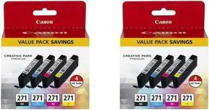 Canon 2 Pack CLI-271 4-Pack Ink Tanks for PIXMA MG, TS Series Printers - Black, Cyan, Magenta, Yellow