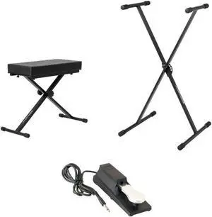 Ultimate Support JamStands JS-XS300 X-Style Stand + Ultimate Support JamStands JS-MB100 Medium X-Style Keyboard Bench + On-Stage KSP100 Keyboard Sustain Pedal