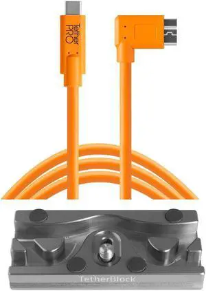 Tether Tools TetherBLOCK QR Plate, 15' USB-C to Micro-USB 3.0 B RA Cable, Orange