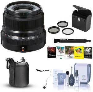 Fujifilm XF 23mm (35mm) F/2R WR Lens, Black - Bundle With 43mm Filter Kit, Lens Case, Cleaning Kit, Capleash, Lens Cleaner, Pc Sofrtware Package