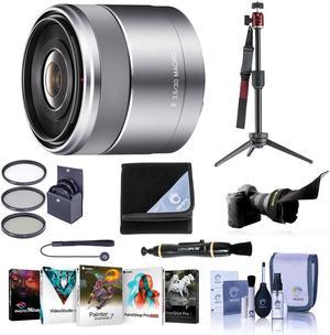 Sony E 30mm f/3.5 Lens for Sony E, Silver with Premium Accessories Kit