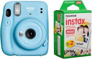 Fujifilm Instax Mini 11 Instant Film Camera, Sky Blue W/ Fuji Film Twin Pack 20'