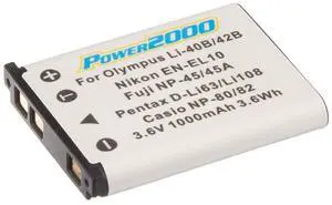 Power2000 EN-EL10 3.7V 1000mAh Replacement Rechargeable Lithium-Ion Battery for Select Nikon Digital Cameras