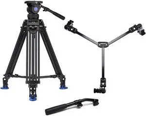 Benro BV10 3-Section Aluminum Alloy Twin Leg Video Tripod, Bundle with Extra Pan Bar Handle and DL-08 Dolly