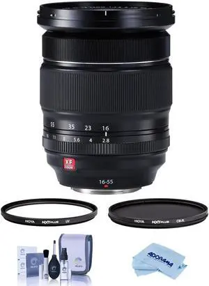 Fujifilm XF 16-55mm f/2.8 R LM WR Lens, Bundle with Hoya NXT Plus 77mm CPL Filter, 77mm UV Lens Filter, Cleaning Kit, Microfiber Cloth
