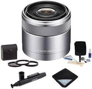 Sony E 30mm F/3.5 E-Mount Lens, Silver, Bundle with 49mm Filter Kit (UV/CPL/ND2), Lens Wrap (15x15) and Cleaning Kit