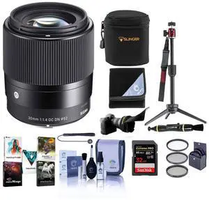 Sigma 30mm f/1.4 DC DN Contemporary Lens for Canon EF-M - Bundle with Premium Accessories